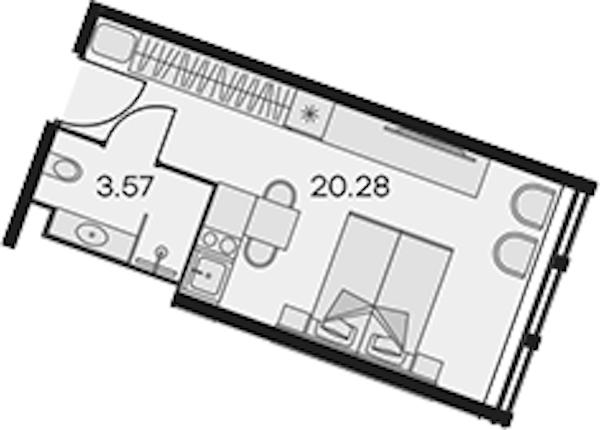 Квартира студия 23.85 м², 3/15 эт., Апарт-отель «Апарт-отель 25-7 Заневский»